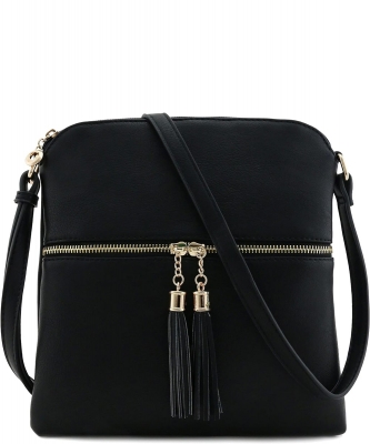 Fashion Puzzle Tassel Zip Pocket Crossbody Bag LP062S BLACK